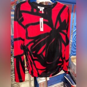 DKNY Red and Black Abstract Long Sleeve Shirt
